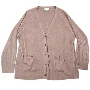 Nordstrom Linen Viscose Blend Cardigan Women XL Pockets V Neck Lightweight Brown